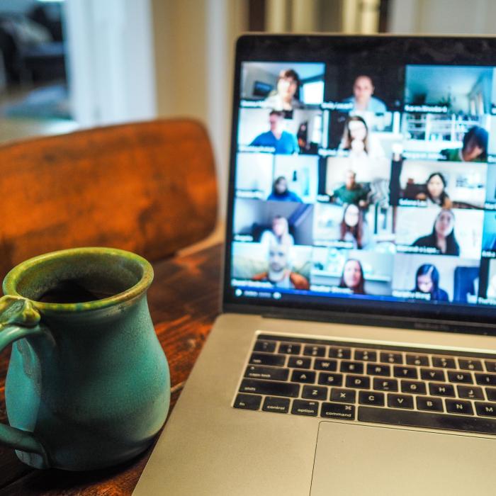 virtual meeting with a coffee